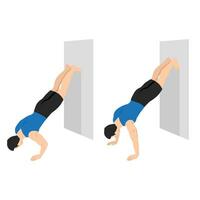 Man doing inverted wall push up exercise. vector