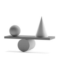 3D visualization of the balance of geometric shapes. photo