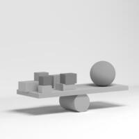 3D visualization of the balance of geometric shapes. Abstract white background. Modern design. photo