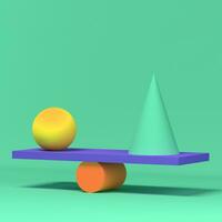 3D render of balancing geometric shapes. Mint geometric background. photo