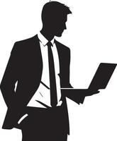 A Business man stand with laptop vector silhouette