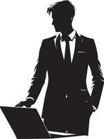 A Business man stand with laptop vector silhouette