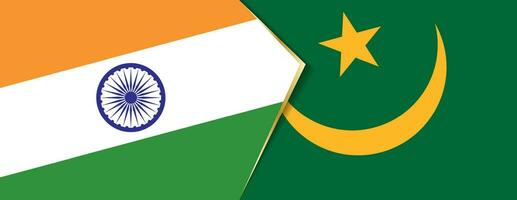India and Mauritania flags, two vector flags.