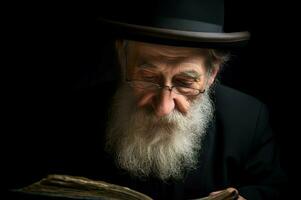 judío mayor hombre leyendo libro. generar ai foto