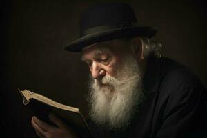 Jewish man reading book portrait. Generate Ai photo