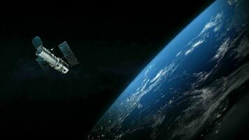 Spatial satellite around the earth planet in outer space video