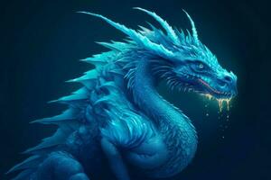 Blue mythical spiny dragon. Generate ai photo