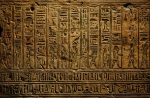 egipcio jeroglíficos antiguo pared. generar ai foto