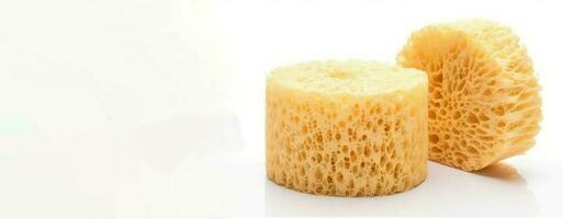 Natural shower loofah sponge banner on white background. Generate Ai photo