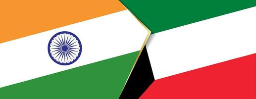 India y Kuwait banderas, dos vector banderas