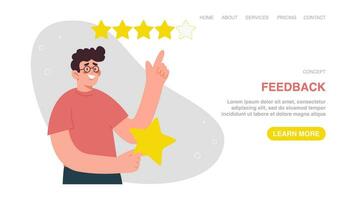 Web banner with man gives rating vector