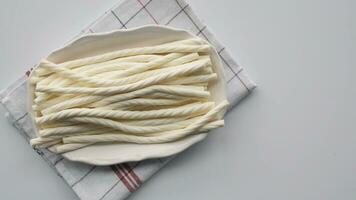 Closeup of Turkish cheese burgu peynir in a bowl video