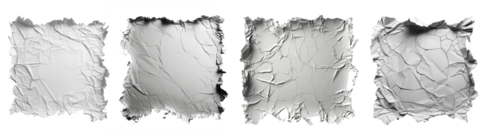 Pieces of torn white paper. Set of paper sheets with ripped edges. Blank square paper scraps with ragged and broken borders. Isolated on transparent background. Generative AI png