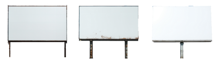 Set of empty white billboard. Large horizontal blank advertising poster billboard banner mockup. Isolated on transparent background. Generative AI. png