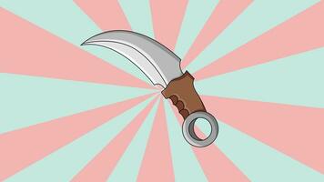 The animation forms an Indonesian Minangkabau karambit icon with a rotating background video