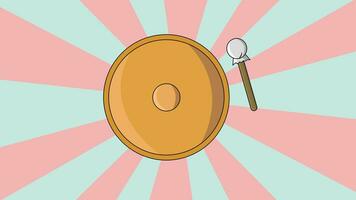 The animation forms a gong musical instrument icon with a rotating background video