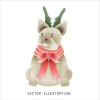 Watercolor Style French Bulldog Wearing Christmas Hat - Festive Hand-Drawn Illustration photo