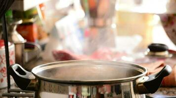 Pot full of boiling water stock footage. Video of cooking - 61664754