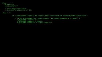 Php code programation running on computer screen with black background video