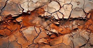 Cracked dry ground, global drought, ground texture, panoramic background - AI generated image photo