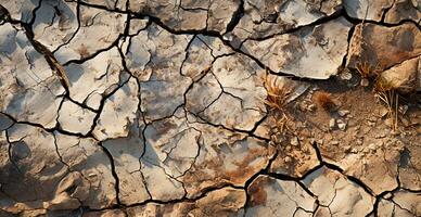 Cracked dry ground, global drought, ground texture, panoramic background - AI generated image photo