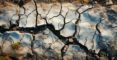 Cracked dry ground, global drought, ground texture, panoramic background - AI generated image photo