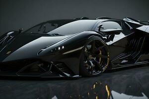 A sleek glossy black super car generated by Ai photo