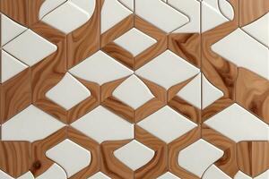 White Tile and Walnut Wood Design  with  Seamless Realistic Texture  generated by Ai photo