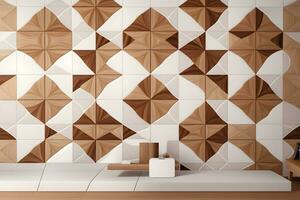 White Tile and Walnut Wood Design  with  Seamless Realistic Texture  generated by Ai photo