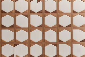 White Tile and Walnut Wood Design  with  Seamless Realistic Texture  generated by Ai photo