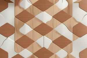 White Tile and Walnut Wood Design  with  Seamless Realistic Texture  generated by Ai photo