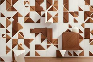 White Tile and Walnut Wood Design  with  Seamless Realistic Texture  generated by Ai photo