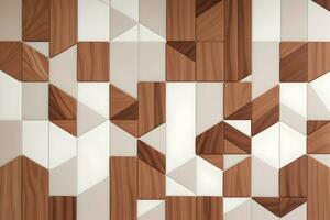 White Tile and Walnut Wood Design  with  Seamless Realistic Texture  generated by Ai photo