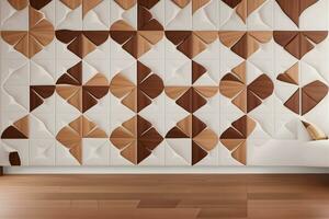 White Tile and Walnut Wood Design  with  Seamless Realistic Texture  generated by Ai photo