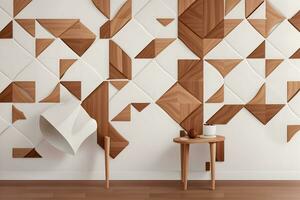 White Tile and Walnut Wood Design  with  Seamless Realistic Texture  generated by Ai photo