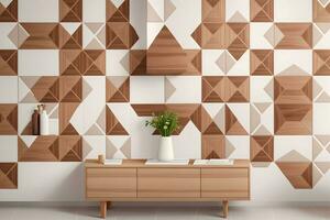 White Tile and Walnut Wood Design  with  Seamless Realistic Texture  generated by Ai photo