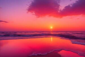 AI Reveals Stunning Sunset by the Tranquil Beach generated by Ai photo