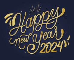 Happy New Year 2024 Holiday Design Gold Abstract Vector Logo Symbol Illustration With Blue Background