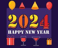 Happy New Year 2024 Holiday Design Multicolor Abstract Vector Logo Symbol Illustration With Purple Background