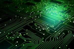 Detailed view of a contemporary circuit board with CPU, microchip, and components, perfect for tech presentations and illustrations. AI Generative photo