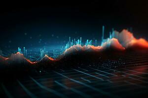 Abstract Neon Lines and Bokeh Lights on Glowing Background. Concept for infographics, data visualization, graphical information. AI Generative photo