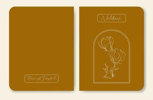 Flourish stationery notebook design. Childish design in brown color. Magnolia flower template. vector