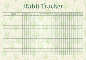 Habit tracker childish design with cacti picture. Blank printable goal setting sheet. vector