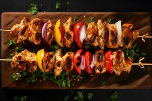 Roasted Chicken Kebab from Above. Ai Generative photo