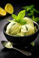 Lemon Basil Dream Artful Presentation of Citrus Sorbet. Ai Generative photo