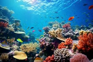 submarino coral arrecife rebosante con vistoso marina vida. ai generativo foto