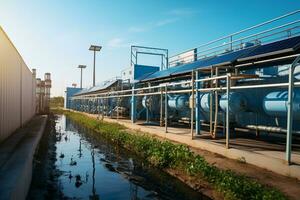 A solar-powered water desalination plant providing clean water. Ai generative photo