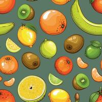 Seamless Pattern with fresh fruits.  Seamless pattern with citruses. Food Pattern. Fruits Background. Mixed fruits Pattern. Kitchen vibrant design. Hand drawn vector illustration