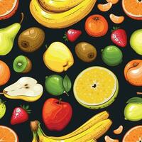 Seamless Pattern with fresh fruits.  Seamless pattern with citruses. Food Pattern. Fruits Background. Mixed fruits Pattern. Kitchen vibrant design. Hand drawn vector illustration