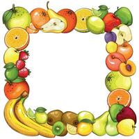 Fruits frame on white background. Colorful frame with Fruits Illustration, Fruits  Mix.  Fruit Template design vector